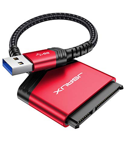 SATA to USB A Cable, JSAUX USB A 3.0 to 2.5 SATA III Hard Drive Adapter Aluminum Shell Nylon Cord External Converter for SSD/HDD Data Transfer-Red