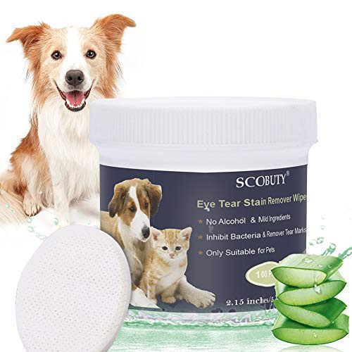SCOBUTY Pet Wipes,Pet Eye Wipes,Pet Tear Stain Wipes,Natural Tear Eye Stain Remover Pads for Pets, Cleansing Eye Wipes,Eyes Gentle Tear Pads Stain Wipes (100 Pads)