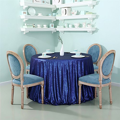 Zdada 72'' Navy Blue Sequin Round Tablecloth Wedding Party Home Sparkle Bling Table Cloth Shimmer Ceremony Table Cover