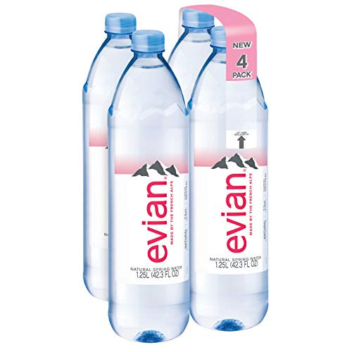 evian Natural Spring Water 1.25 Liter/42.27 Fl Oz (Pack of 4), Naturally Filtered Spring Water in Bulk-Size Water Bottles