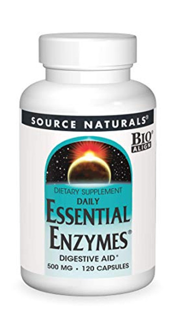 Source Naturals Essential Enzymes 500mg Bio-Aligned Multiple Supplement Herbal Defense For Digestion, Gas  and  Constipation Relief  and  Daily Digestive Health - Strong Immune System Support - 120 Capsules