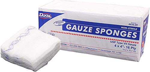 Dukal Type VII Gauze Sponges 4 inch x 4 inch. Pack of 100 X-Ray Detectable Gauze Dressings 16-ply. 100percent Cotton Gauze Pads for Wound Cleaning, Prepping, Debriding, Packing. Non-Sterile. Dukal Type VII Gauze Sponges 4 inch x 4 inch. Pack of 100 X-Ray Detectable Gauze Dressings 16-ply. 100percent Cotton Gauze Pads for Wound Cleaning, Prepping, Debriding, Packing. Non-Sterile.