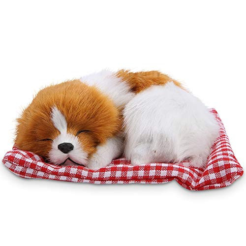 GLOGLOW Vivid Simulation Plush Dog Toy, Lovely Kids Stuffed Toys Simulation Animal Doll Plush Sleeping Dogs with Sound Kids Toy Birthday Gift(Yellow-White)