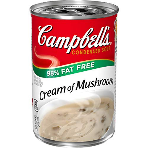 Campbells Condensed 98percent Fat Free Cream of Mushroom Soup, 10.5 Ounce Can with Pop-Top Lid Campbells Condensed 98percent Fat Free Cream of Mushroom Soup, 10.5 Ounce Can with Pop-Top Lid