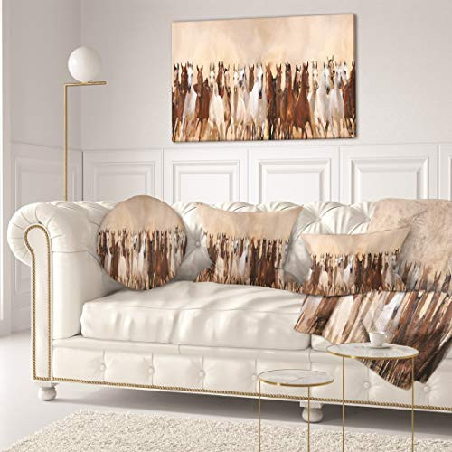 Designart Horses Herd in Sand Storm-Landscape Photography Canvas Print-40x20, 40x20, Beige