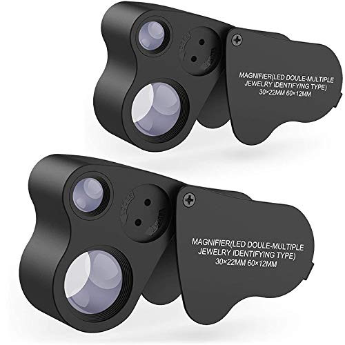 Haudang Jewelry Loupe,2 Pack 30X 60X Illuminated Jeweler Loupe Magnifier Eye Loupe Magnifier Magnifying with LED Lighting Haudang Jewelry Loupe,2 Pack 30X 60X Illuminated Jeweler Loupe Magnifier Eye Loupe Magnifier Magnifying with LED Lighting