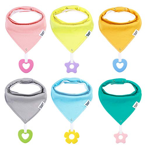 Baby Bandana Drool Bibs for Boys  and  Girls - Unisex Baby Bibs with Teething Toys Set - 6 Pack Super Soft Absorbent Bandana Bibs for Teething and Drooling