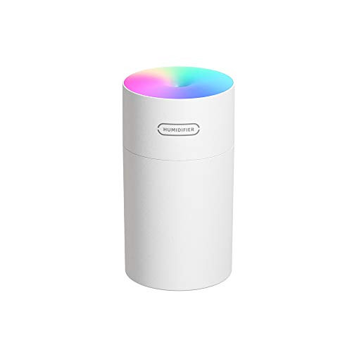 HUNIU Mini USB Desktop Air Humidifier with LED Light,Colorful Ultrasonic Aromatherapy Oil Diffuser,Mist Air Purifier,in-car Humidifier(White)