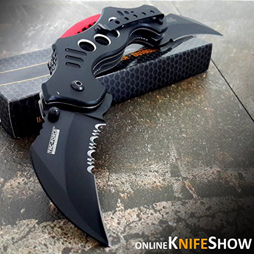 10.25 inch DUAL BLADE KARAMBIT SPRING ASSISTED TACTICAL FOLDING KNIFE Open Pocket (Original Version)