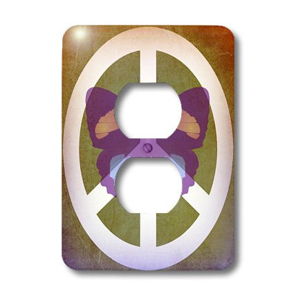 3dRose lsp_40224_6 Purple Butterfly Peace Sign- Inspirational Art 2 Plug Outlet Cover