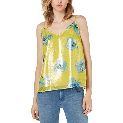 Bar III Womens Metallic Floral Tank Top Yellow M