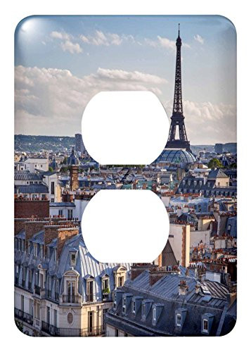 3dRose lsp_206651_6 Cityscape with The Eiffel Tower Beyond, Paris, Ile-De-France, France. - 2 Plug Outlet Cover