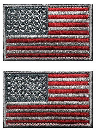 2 Pieces Tactical USA Flag Patch, American Flag Patch, US Flag Patch, United States of America Flag Patch, Hook and Loop Embroidered Military Uniform Emblem Patches -Red