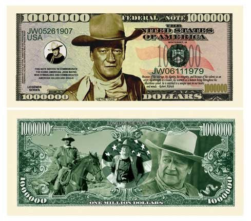 John Wayne Million Dollar Bill (Pack of 5) Limited Edition Collectible Novelty Dollar Bill - Best Gift Or Keepsake for Fans Of The Duke