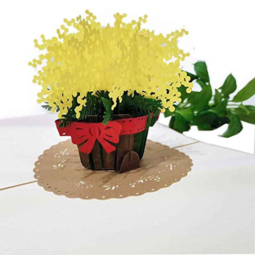 Wugakio Yellow Gypsophila Flower Pop Up Card,3D Card,Greeting Card for Mothers Day,Card for Wife,Valentine's Card,Anniversary Card,Spring Card,Flower Card,Blessing card, Birthday Card