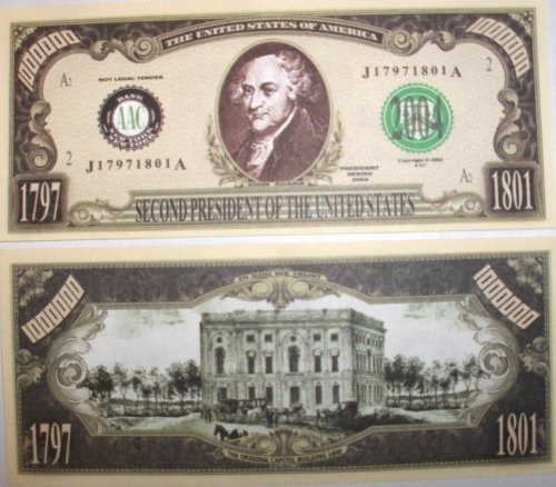 American Art Classics John Adams Collectible Million Dollar Bill in Currency Holder