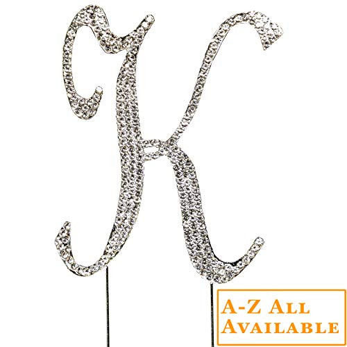 Letter K Cake Topper - Letters Cake Toppers (A-Z Available) - Initial Wedding Cake Toppers, Monogram Cake Topper Letters, Silver Rhinestone Bling Cake Topper for Wedding, Birthday