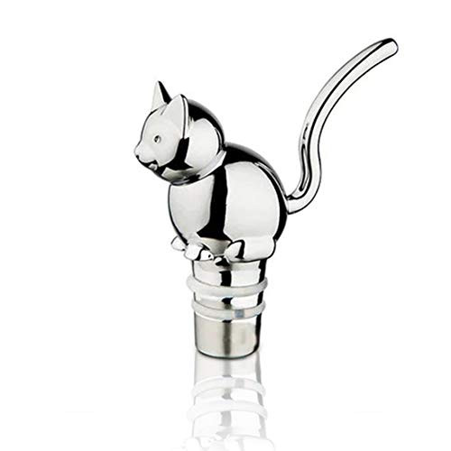 Funny Stainless Steel Wine Stoppers, Reusable Bottle Stoppers for Beverage and Beer, Best Gifts for Wine Lovers, Decorative and Cute Wine Stopper with Silicone Rubber Fitting (cat)