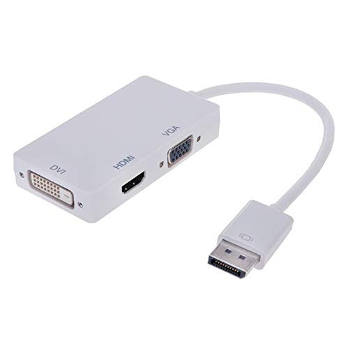 hudiemm0B DP to HDMI/DVI/VGA Adapter, Multi-Function 3-in-1 Adapter DisplayPort DP to HDMI/DVI/VGA Converter Cable(Not Compatible with USB Ports) White