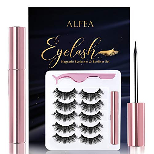 Magnetic Eyelashes with Eyeliner, 5 Pairs Reusable 3D False Eyelashes, Waterproof Magnetic Liquid Eyeliner, Natural Look Magnetic Lashes Kit for Makeup Eyelashes Extension