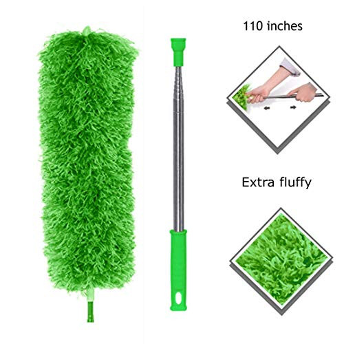 Long Handle Duster high Duster Feather Duster extendable dust Remover Fan Cleaner Feather dusters Cleaning telescoping Duster Ceiling Duster, Size: 9 Foot. 110 Inches Long (Green) (Green)