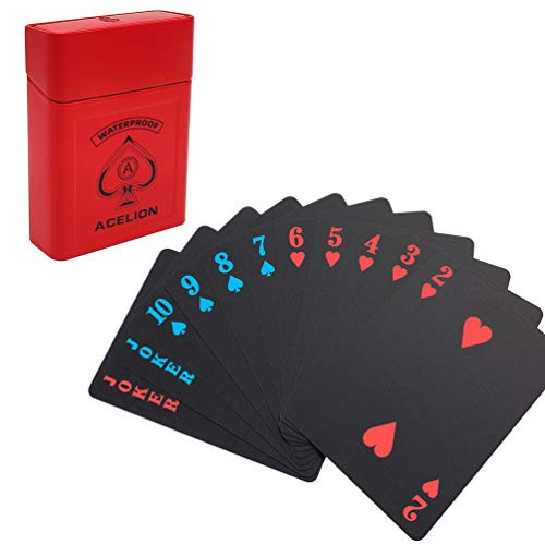 ACELION Waterproof Playing Cards, Plastic Playing Cards, Deck of Cards, Gift Poker Cards (Red Star Red Tin)