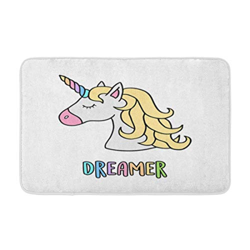 Topyee Bathroom Decor 24 inch X 16 inch Bath Mat Unicorn Drawing with Rainbow Writing Dreamer Unicorn's Head Cartoon is olated On Cozy Bath Rug with Non Slip Backing
