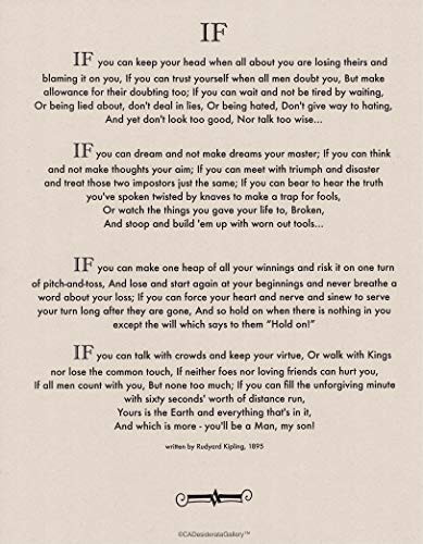 Desiderata Gallery Brand, If Poem by Rudyard Kipling in 1895. (Author of The Jungle Book) Tan Card Stock 11x14 in.