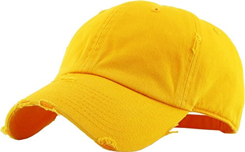 KBETHOS Vintage Washed Distressed Cotton Dad Hat Baseball Cap Adjustable Polo Trucker Unisex Style Headwear (Vintage) Gold Adjustable