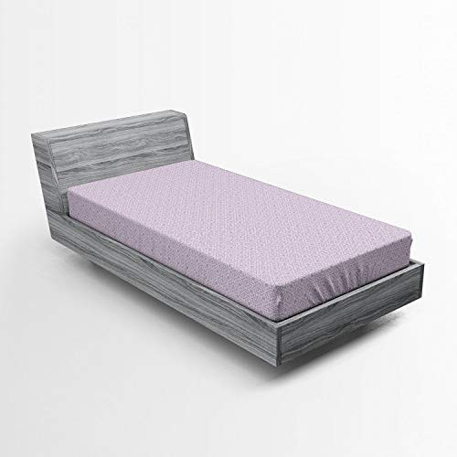 Lunarable Purple Grey Fitted Sheet, Traditional Arrangement of Curved Lines and Flower Motif Abstract Garden, Soft Decorative Fabric Bedding All-Round Elastic Pocket, Twin Size, Mauve Ivory