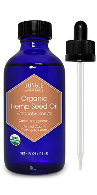 Zongle USDA Certified Organic Hemp Seed Oil, Safe To Ingest, Unrefined Virgin, Cold Pressed, 4 Oz