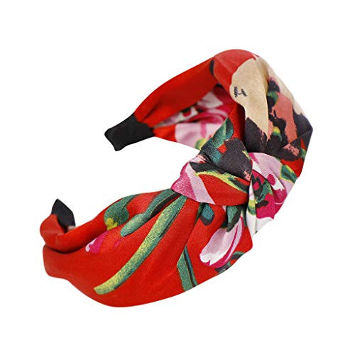 Sayhi Women Girls Retro Bow Knot Hairband Sweet Hair Head Hoop Wide-Brimmed Headwear Cross Knot Hair Accessories(Red,Free Size)