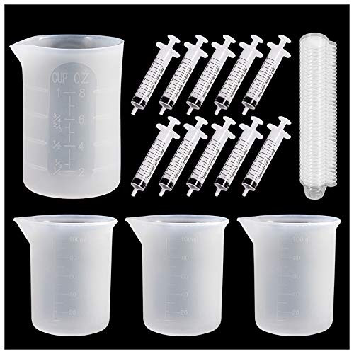 Silicone Measuring Cups - Epoxy Measuring Cups - Resin Cups with Syringe, Epoxy DIY Crafts Tools Silicone Measuring Cups - Epoxy Measuring Cups - Resin Cups with Syringe, Epoxy DIY Crafts Tools