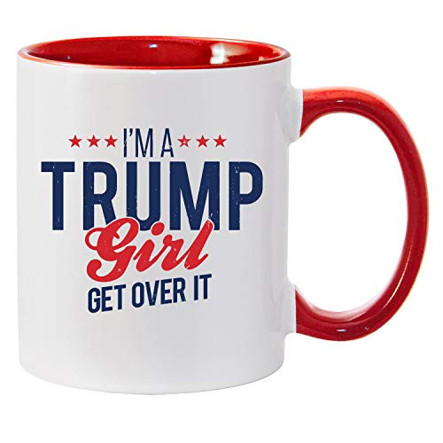 Shop4Ever I'm A Trump Girl Get Over It Stars Red Handle Ceramic Coffee Mug Tea Cup Donald Trump Mug