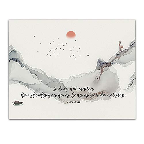 It does not matter how slowly you go. Confucius Quote, Mountain and Flock of Birds Motivational Wall Art Decor- Unframed 11 x 14 Watercolor Print - Inspirational Gift for Family  and  Friends