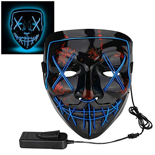 Jasmey Halloween Mask Light up Scary LED Mask Costume Mask for Festival Cosplay Halloween Parties (Blue)