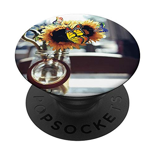 Yellow Sunflower Floral Phone Accessories Butterfly PopSockets PopGrip: Swappable Grip for Phones  and  Tablets