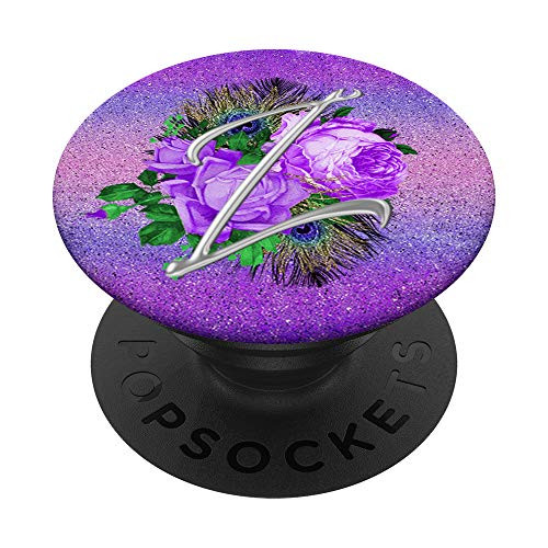 Lilac floral Initial Letter Z peacock feathers violet PopSockets PopGrip: Swappable Grip for Phones  and  Tablets