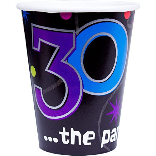The Party Continuous 30th Birthday Party Paper Cups Tableware, Pack of 8, Multi , 9 Ounces, Paper