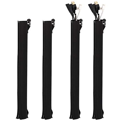Cable Management Sleeves with Buckle and Zipper 19-20 inch Cord Organizer Sleeve Flexible Wrap Cover Wire Protector Hider System for Computer, TV, Home Entertainment System (Pack of 4)