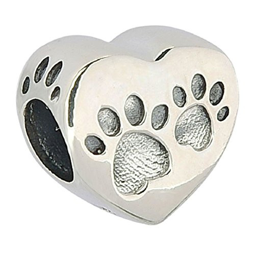PHOCKSIN Dog Paw Heart Charms 925 Sterling Silver Love My Pet Beads for Snake Chain Bracelet