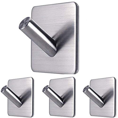 Fotosnow Adhesive Hooks Heavy Duty Towel Hanger Sticky Wall Hooks Waterproof Stainless Steel Stick on Hooks for Hanging Coat, Hat, Towel, Robe- Bathroom and Kitchen 4 Packs Fotosnow Adhesive Hooks Heavy Duty Towel Hanger Sticky Wall Hooks Waterproof Stainless Steel Stick on Hooks for Hanging Coat, Hat, Towel, Robe- Bathroom and Kitchen 4 Packs