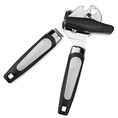 Can Opener, Novosun 4-In-1 Safe Stainless Steel Manual Can Openers handheld, Ergonomic Smooth Edge Jar Bottle Opener Ultra Sharp with Easy Turn Knob, Can Openers for Seniors, Black