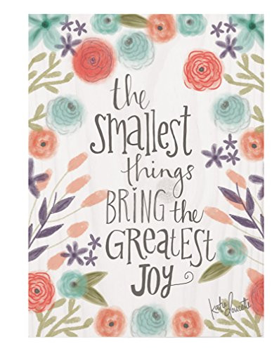 P. GRAHAM DUNN Smallest Things Joy Floral Whitewash 5.5 x 7.5 Solid Wood Barnhouse Block Sign