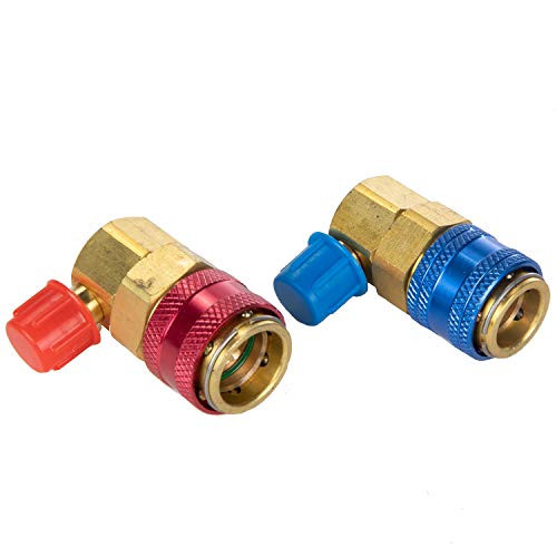 Detool R134A AC Manifold Gauge Conversion Kit High/Low Quick Manifold Adapter Fitting 1/4 Inch Air Condition Coupler, 2 Pack