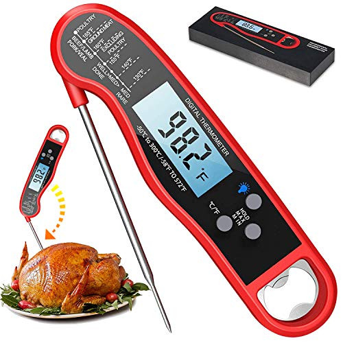 Digital Instant Read Meat Thermometer, Waterproof Ultra Fast Food Thermometer with Backlight and Calibration, Kitchen Cooking Thermometer Probe for Grilling Oven Smoker BBQ, Red Digital Instant Read Meat Thermometer, Waterproof Ultra Fast Food Thermometer with Backlight and Calibration, Kitchen Cooking Thermometer Probe for Grilling Oven Smoker BBQ, Red