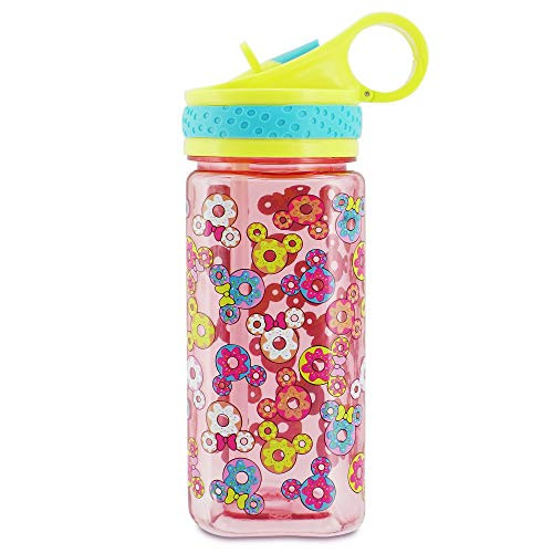 Disney Mickey and Minnie Mouse Donut Water Bottle with Built-In Straw