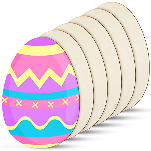 6 Pieces 9.8 x 6.9 Inch Easter Wood Egg Cutouts Large Blank Easter Egg Cutouts Unfinished Wood Egg Ornament Wooden Egg Slices for Easter Party DIY Craft Paint Decoration