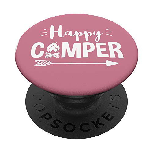Happy Camper Camping Dark Pink PopSockets PopGrip: Swappable Grip for Phones  and  Tablets