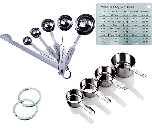 YTOCHBKJ Stainless Steel Measuring Cups, Measuring Spoons Stackable With Ring Connector Engraving Scale Kitchen Baking Cooking Measurement Weighing Tool, Set of 9